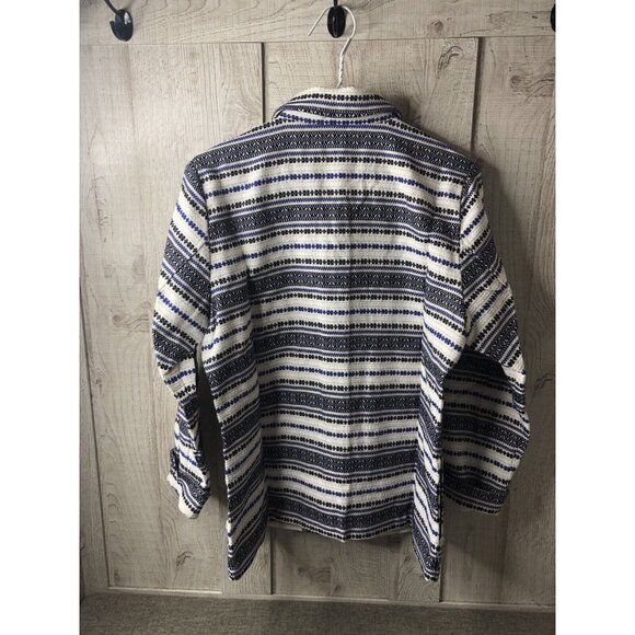 Drapers & Damons Womens Jacket Button Down Size Medium White Black Blue Striped - Picture 2 of 5